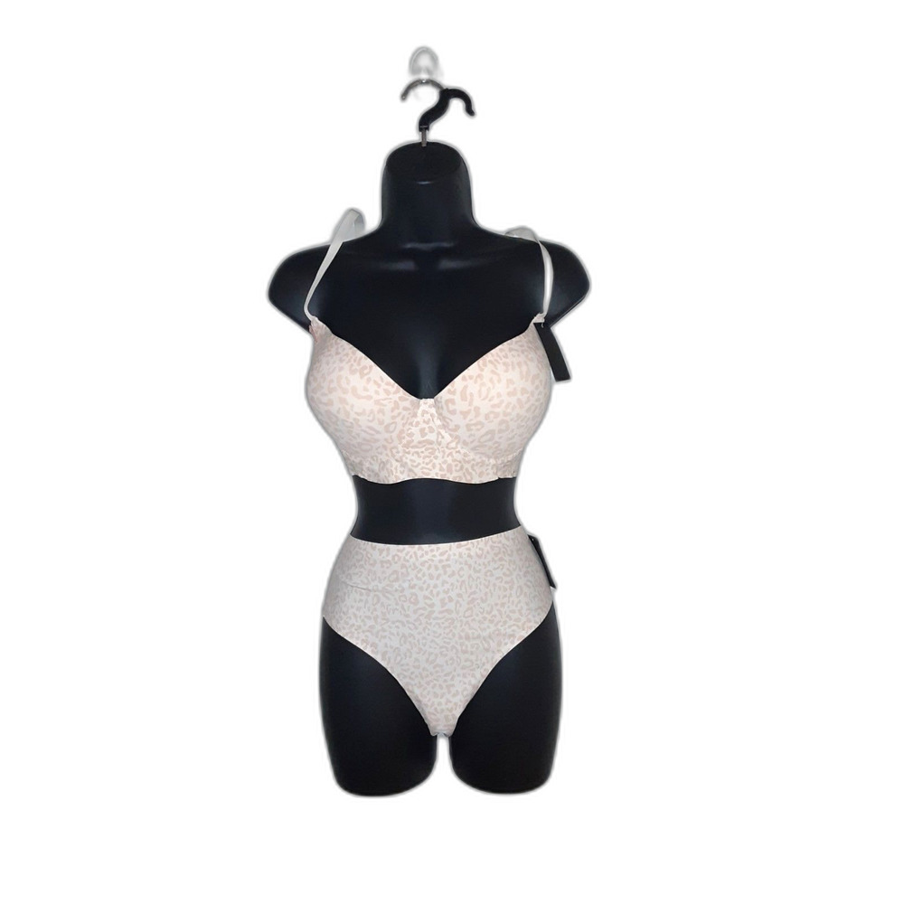 Youmita 40D Beige Leopard Print Bra and XL Seamless Panty NWT